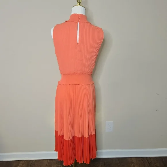 Nanette Lepore Orange Red Accordion Pleated Dress Colorblock Summer Wedding - Picture 3 of 7